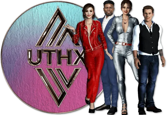 Four avatars standing next to a $UTHX token